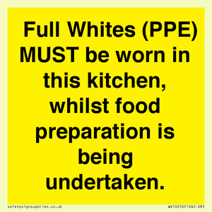  Full Whites (PPE) MUST be worn in this kitchen, whilst food preparation is being undertaken.